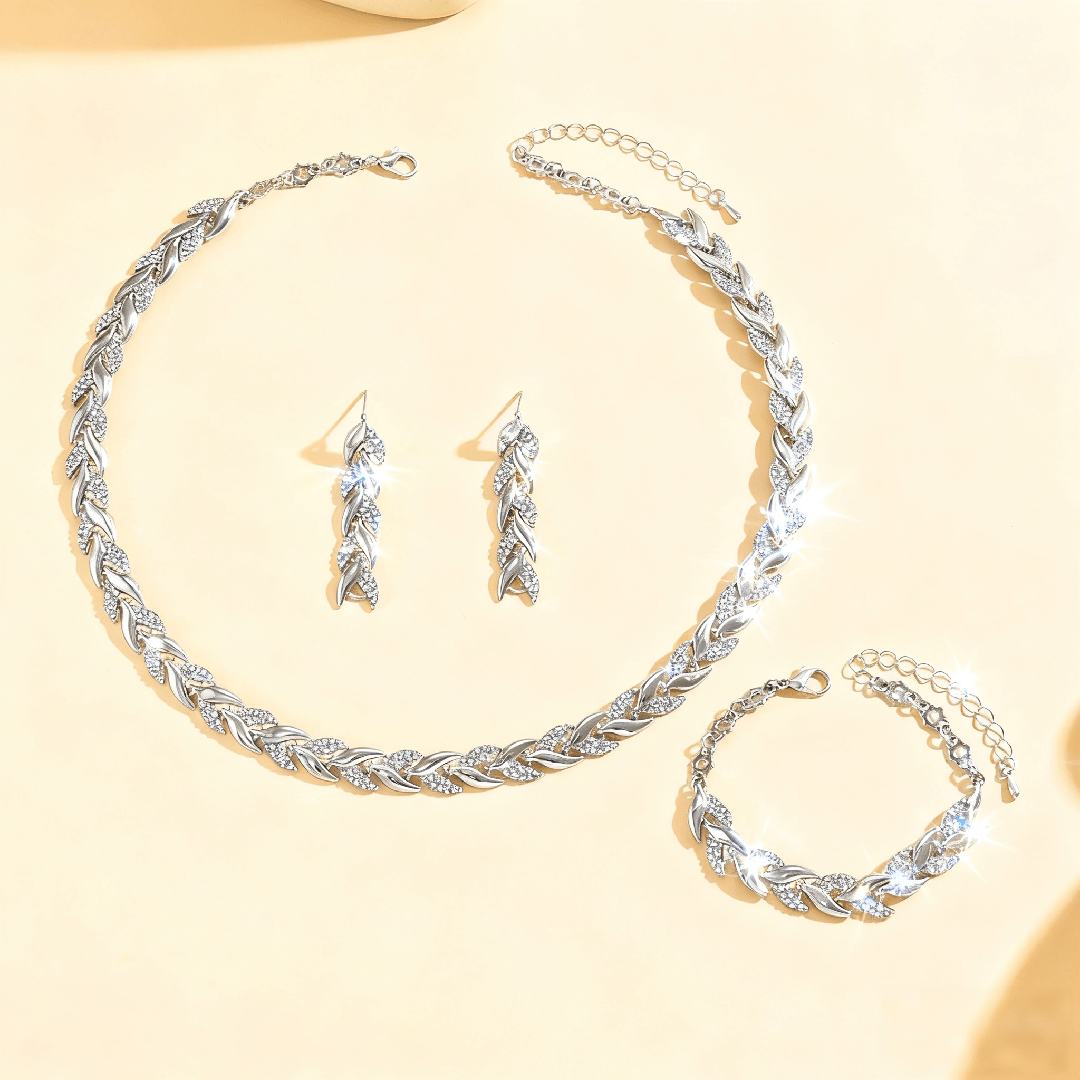 Elegantes Fischschwanz-Schmuckset mit Strass – Halskette, Armband & Ohrringe