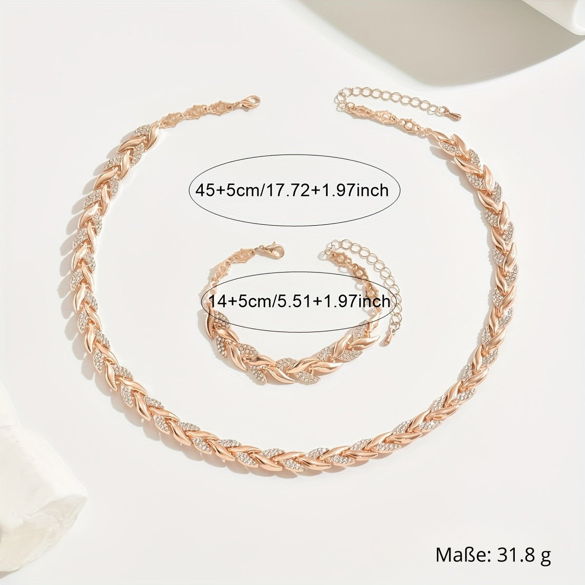 Elegantes Fischschwanz-Schmuckset mit Strass - Halskette & Armband