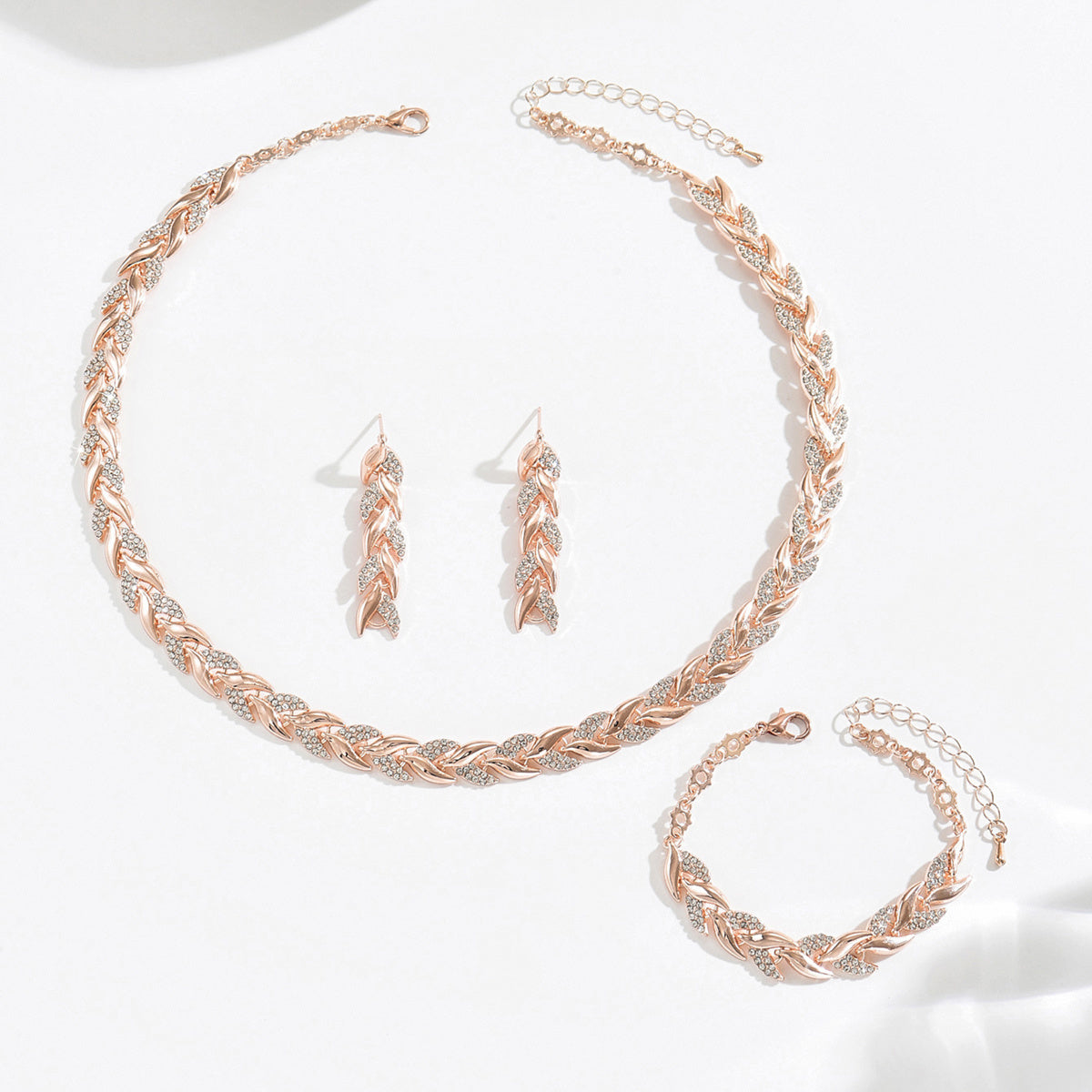 Elegantes Fischschwanz-Schmuckset mit Strass – Halskette, Armband & Ohrringe